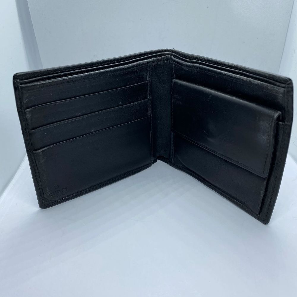 Authentic Gucci Black Canvas & Leather Bifold Wallet **FLAWS** - Picture 6 of 12
